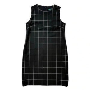 Lauren Ralph Lauren Windowpane Sleeveless Leather Trim Dress